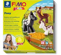 KALANKA-STAEDTLER 8034 08 LZ FIMO Kids Form&Play Jeu de pâte polymère pour Enfants \u2013 « Pony » (Lot de 4 Blocs, Autocollants, Outils de modelage et arrière-Plan)