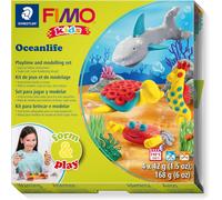 KALANKA-STAEDTLER 8034 14 LZ FIMO Kids Form&Play Ensemble de pâte polymère pour Enfants \u2013 « Oceanlife » (Lot de 4 Blocs, Autocollants, Outils de modélisation et arrière-Plan)