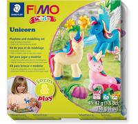 KALANKA-STAEDTLER 8034 19 LZ03 FIMO Kids Form&Play Ensemble de pâte polymère à modeler « Licorne » (lot de 4 blocs, autocollants, outils de modélisation et arrière-plan)