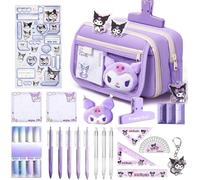 Kalanka-Stylo Gel Kawaii, Lot De 26 Fournitures Scolaires Aesthetic Avec 1 Trousse Violet Anime, 5 Stylos Gel, 4 Surligneur, 3 Porte-Mines, Papeterie Kawaii & Cadeau Fille 9 10 11 12 13 14 Ans