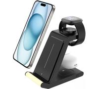 KALANKA-Support de Charge sans Fil pour Fitbit Versa 4/Versa 3/Sense 2/Sense et Pixel Watch 3/2,Station de Charge 3 en 1 pour iPhones,Galaxy,Galaxy Bud Pro,AirPods(Pas pour Pixel Watch 1)(Noir)