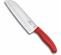 Kalanka-Swiss Classic Couteau Santoku, Couteau De Type Asiatique, Lame Extra Tranchante, Taille En Forme De Bulbe, 17 Cm, Acier Inoxydable, Blister, Rouge
