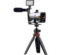 KALANKA-T¿NB Influence Kit Vidéo pour Smartphone avec Trepied, Kit Vlogging, Lumière LED, Microphone avec Bonnette, 3 Filtres de Couleur, Télécommande sans Fil, Compatible Android/iPhone - Noir