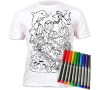 KALANKA-T-Shirt à colorier Sea Life avec 10 feutres lavables ¿ T-Shirt à colorier réutilisable pour Enfants, Cadeau d'anniversaire (9-11 Ans)
