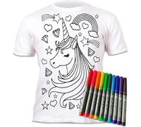 Kalanka-T-Shirt Licorne Étoiles À Colorier Avec 10 Feutres Lavables ¿ T-Shirt De Coloriage Réutilisable Pour Enfants, Cadeau D'anniversaire (7-8 Ans)