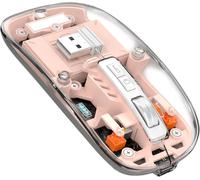 KALANKA-T900 Souris sans Fil Rechargeable, Ultra Mince 2.4G + Bluetooth 5.1 Souris Silence 2400 DPI, Souris Gamer Transparente récepteur USB pour Laptop/PC/Mac, Niveau de Batterie Visible-Rose