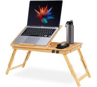 KALANKA-Table Ordinateur Portable Pliable Bureau de Lit Réglable en Bambou avec Tiroir Tapis de Souris et Organisateur de Câbles Support PC pour Lit Canapé