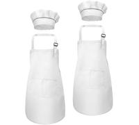 KALANKA-Tablier Cuisine Enfant, Blanc Tablier Enfant et Chapeau de Chef Set pour Cuisson Peinture l'artisanat, Réglables Bambin Tablier avec 2 Poches pour Filles Garçons 6-13 Ans