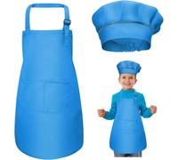 KALANKA-Tablier Enfant et Chapeau de Chef Set, Réglables Tabliers de Cuisine avec 2 Poches pour Filles Garçons, Bambin Tablier de Chef de Jardin pour Cuisson Peinture l'artisanat (7-13 Ans)