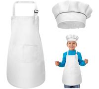 KALANKA-Tablier Enfant et Chapeau de Chef Set, Réglables Tabliers de Cuisine avec 2 Poches pour Filles Garçons, Bambin Tablier de Chef de Jardin pour Cuisson Peinture l'artisanat (7-13 Ans)