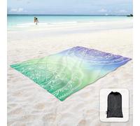 Kalanka-Tapis/Couverture De Plage Avec Poches Sur Les Côtés Et Sac En Maille - Ne Retient Pas Le Sable - Pour Plage, Voyage, Camping, Festival, Extérieur - Mandala Vert, Bleu Et Violet (215 X 183 Cm)