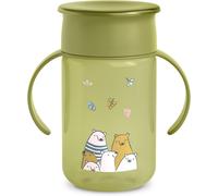 Kalanka-, Tasse Apprentissage Avec Disque Anti-Goutte, Gobelet Bébé, Magic Cup, Rebord Antifuite 360°, Avec Poignées, Avec Couvercle Hygiénique, Verre Enfant +12 Mois, 340 Ml, Bears Vert