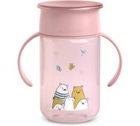 Kalanka-, Tasse Apprentissage Avec Disque Anti-Goutte, Gobelet Bébé, Magic Cup, Rebord Antifuite 360°, Avec Poignées, Avec Couvercle Hygiénique, Verre Enfant +12 Mois, 340 Ml, Bears Rose