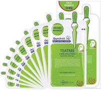 Kalanka-Teatree Care Solution Masque Essentiel, Pack De 10 Masques En Tissu Pour Le Visage En Coton Avec De L'huile D'arbre À Thé Et Des Extraits De Cica, Masques En Tissu Hydratants Pour Le Visage