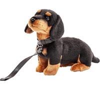 KALANKA-- Teckel (avec Laisse) - 27 cm (Longueur) - Chien en Peluche - Peluche, Doudou, Noir, Marron.