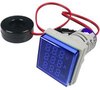 KALANKA-Testeur de Tension de Courant Alternatif 22mm avec Affichage LED à 3 Chiffres Voltmètre Multifonction Ampèremètre Fréquencemètre Multimètre Panneau AC 50-500V 0-100A 0-99 Hz (Bleu,Carré)
