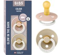 Kalanka-Tétine Bibs Colour Glow. Lot De 2 Sucettes. Brillent Dans Le Noir. Sans Bisphénol A, Téterelle Ronde. Latex De Caoutchouc Naturel. 6+ Mois (Lot De 2), Blush Night/Vanilla Night