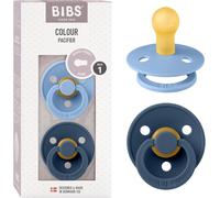 Kalanka-Tétine Bibs Colour. Lot De 2 Sucettes. Sans Bisphénol A, Téterelle Ronde. Latex De Caoutchouc Naturel, Fabriqué Au Danemark. Taille 1 (0-6 Mois), Sky Blue/Steel Blue