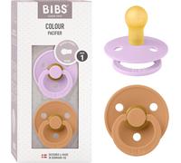Kalanka-Tétine Bibs Colour. Lot De 2 Sucettes. Sans Bisphénol A, Téterelle Symétrique. Latex De Caoutchouc Naturel, Fabriqué Au Danemark, Taille 1 (0-6 Mois), Violet Sky/Pumpkin