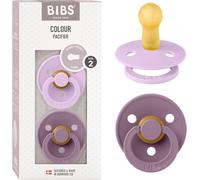 Kalanka-Tétine Bibs Colour. Lot De 2 Sucettes. Sans Bisphénol A, Téterelle Symétrique. Latex De Caoutchouc Naturel, Fabriqué Au Danemark, Taille 2 (6-18 Mois), Violet Sky/Mauve
