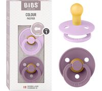 Kalanka-Tétine Bibs Colour. Lot De 2 Sucettes. Sans Bisphénol A, Téterelle Symétrique. Latex De Caoutchouc Naturel, Fabriqué Au Danemark, Taille 1 (0-6 Mois), Violet Sky/Mauve
