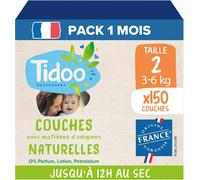 Kalanka-Tidoo - Couches Écologique Taille 2 (3-6kg) - Origine Naturelle, Sans Substances Nocives - 12h Au Sec, Ultra Absorbantes - Fabriquées En France - 150 Couches Jetables - Pack 1 Mois