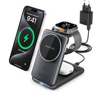 KALANKA-Tigratigro Chargeur sans Fil Station, magnétique Pliable 3 en 1 avec Mag-Safe, Charge Rapide de 15 W Chargeur pour i-Phone série 16/15/14/13/12, Watch et Air-Pods (Noir)