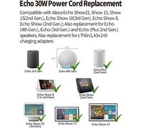 KALANKA-Tonton 5M/16.4Ft DC Câble d'extension pour Echo Show 15/8/10, Echo Show 2e génération, Echo Plus 2e génération, Echo Dot 3e et 4e génération, cuivre 20AWG, rallonge DC, 5M Noir.