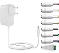 KALANKA-Tonton Adaptateur Universel AC-DC 12V 3A 2A 1A 0,5A Chargeur d'alimentation AC240V à DC12V 0,5 à 3A pour caméra de Surveillance Bande LED avec 8 adaptateurs mâles (DC12V 3A) Blanc