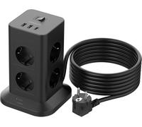 KALANKA-Tour Multiprise Parafoudre avec 8 Prises, Multiprise USB C avec Rallonge 5M, Prise Multiple avec 2 USB A et 1 USB C, Multiprise avec Interrupteur pour Maison, 3600W Multiprise Bureau, Noire