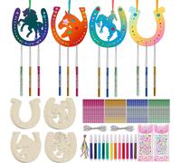 KALANKA-Tranches de Fer à Cheval Forme 16 Pièces, Rondelles de Bois en Forme de fer à Cheval avec Stylos Aquarelle, Artisanat en Bois pour Enfants, Kit Activites Manuelles pour Enfants