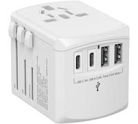 KALANKA-Tripper ADAPTATOR Chargeur de Voyage Adaptateur Universel Blanc - + de 150 Pays - Tout en Un avec 2 USB Type-A et 2 USB-C - 110/230V