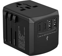 KALANKA-Tripper ADAPTATOR Chargeur de Voyage Adaptateur Universel Noir - + de 150 Pays - Tout en Un avec 2 USB Type-A et 2 USB-C - 110/230V