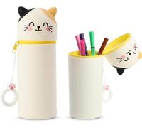 KALANKA-Trousse Kawaii Animaux, 2 en 1 Trousse en Silicone, Poignée en Silicone Mignonne et Confortable, Facile à Transporter et à Accrocher, Peut Être Utilisée comme Porte-Stylo et Trousse (Chat)