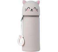 KALANKA-Trousse Kawaii Animaux, 2 en 1 Trousse en Silicone, Poignée en Silicone Mignonne et Confortable, Facile à Transporter et à Accrocher, Peut Être Utilisée Comme Porte-Stylo et Trousse (Chat)