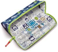 Kalanka-- Trousse Scolaire Ouverture Xxl - Trousse Personnalisable Réversible, Avec 1 Côté A Colorier - Grande Ouverture Pratique - Trousse Triangulaire 22 X 6cm - Trousse Pixel Bleu