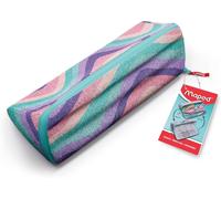Kalanka-- Trousse Scolaire Ouverture Xxl - Trousse Personnalisable Réversible, Avec 1 Côté A Colorier - Grande Ouverture Pratique - Trousse Triangulaire 22 X 6cm - Trousse Pastel Wavy Tissu Doux