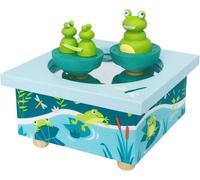 KALANKA-TROUSSELIER - Grenouille & ses Bébés - Boîte à Musique Dancing - 2 Figurines Amovibles - Fonctionnement Simple - Musique Sound of Silence de Simon & Garfunkel - Colori Bleu