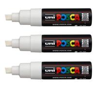Kalanka-- Uni Mitsubishi Pencil - 3 Marqueurs Blanc Pc8k - Pointe Biseautée Pointe Large 8 Mm - Marqueur Peinture À Base D'eau - Tout Support - Pour Papier, Textile, Verre, Galet