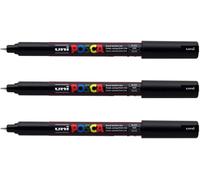 Kalanka-- Uni Mitsubishi Pencil - 3 Marqueurs Noir Pc1mr Pointe Extra Fine Calibrée 0,7 Mm - Marqueur Peinture À Base D'eau - Tout Support, Papier, Textile, Verre, Galet, Métal