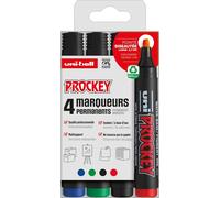 Kalanka-Uni Prockey Uni Mitsubishi Pencil - Marqueur Permanent Inodore Pm126 - Multisupport, Base Eau, Sans Odeur - Pointe Biseautée Large 5,7 Mm - Emballage Zéro Plastique - Lot De 4 Couleurs