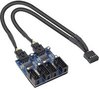 KALANKA-USB 9 Pin Male 1 to 2/4 Female USB 2.0 Splitter Extension Cable for Motherboard Internal USB 9 Pin Cable Adapter Connector for Port Multiplier (35cm)