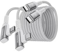 KALANKA-USB C Cable Angled 60W, 3M 2PCS USB C to Type C Cable 90 Degree Fast Charge with PD3.0 QC3.0 for iPhone 15 Plus Pro Max MacBook Pro iPad Galaxy S24 Plus Ultra S23, White
