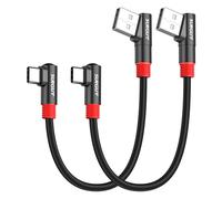 KALANKA-USB C Cable Short 90 Degree, [0.15m 2pcs] 3A USB to USB C Cable Data Transfer USB 2.0 Nylon Compatible with iPhone 16/15 Pro/Pro Max/Plus, Galaxy S25/S24/S23, iPad Pro 2022