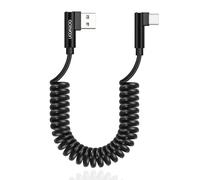 Kalanka-Usb C Spiral Cable, 3a 60w Usb To Usb C Cable Quick Charge Qc3.0 Support Usb C Cable Angled Short Compatible With Galaxy 24 23, For Huawei, Extended From 0.3 M To 0.8 M (Black)