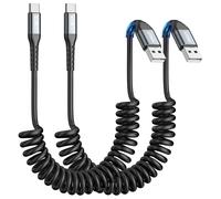 KALANKA-USB C Spiral Cable, 3A USB C Fast Charge Cable USB to USB C ¿2pcs 0.3M-0.8M¿, USB C Android Auto Cable Compatible with iPhone 16/15 Pro, Carplay, Galaxy S24, Google Pixel 8, Xiaomi