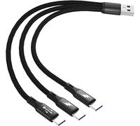 KALANKA-USB C Splitter Cable, USB A Plug to 3 Type C Plugs, 3 in 1 Nylon Braided Charging Cable with 3 0.2m Cables, 5A Fast Charging, Compatible with Mobile/Android and More (0.2m)