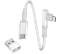 KALANKA-USB C to Lightning Charger Cable 0.3M 90 Degree with USB A Adapter, Angled Cord Type C PD Right Angle Quick Charge for iPad 8 9 Generation iPhone 11 12 13 14 Pro Max