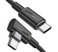 KALANKA-USB C to USB C Cable Angled [0.5M Pack of 2] PD 60W Fast Charge Type C Cable 90 Degree Nylon Braided Compatible with iPhone 15/15 Pro/15 Pro Max, MacBook Pro/Air, Galaxy S23 S22 S21