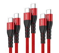 KALANKA-USB C to USB C Cable [Pack 3.0.3M+1M+2M] PD Fast Charge 60W USB Type C Nylon Braided Cable for iPhone 15 Samsung Galaxy S10 S10+ S20 S21 S22 Plus (Red)